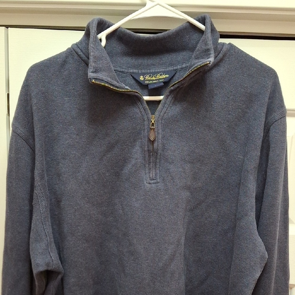 Brooks Brothers Large Blue Grey Quarter Zip Cotton Sweater